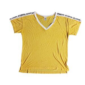 PINK Victoria's Secret Boyfriend Tee Women’s Large Yellow Oversized V-Neck Top